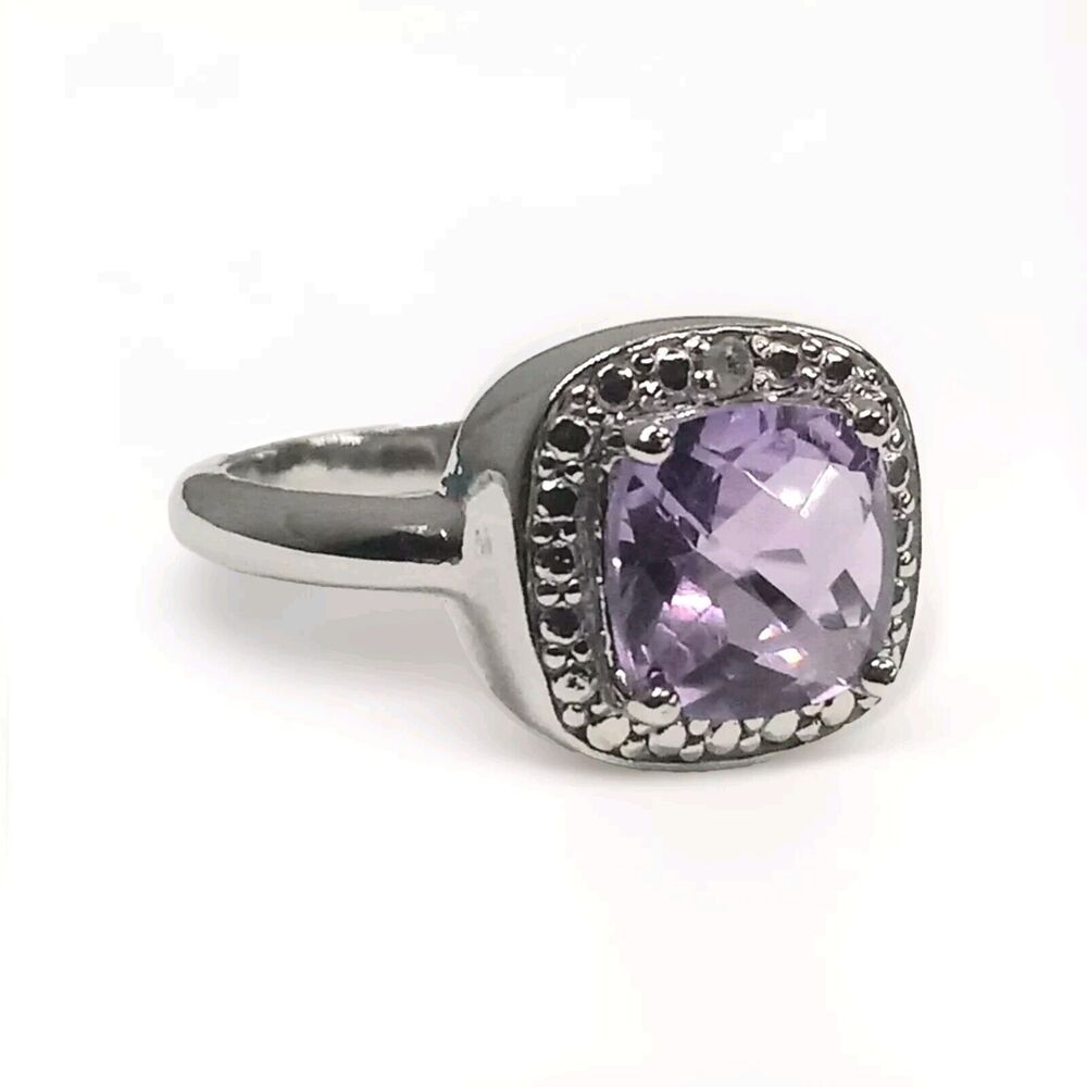 Purple Amethyst Ring - Faceted- Sterling Silver Women's Size 6